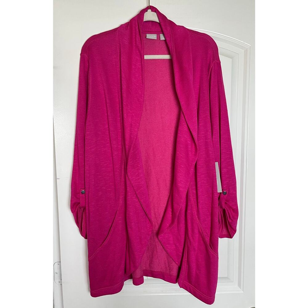 Chico's | NWT Size 3 Zenergy Drape Front Cardigan Jacket Berry Pink